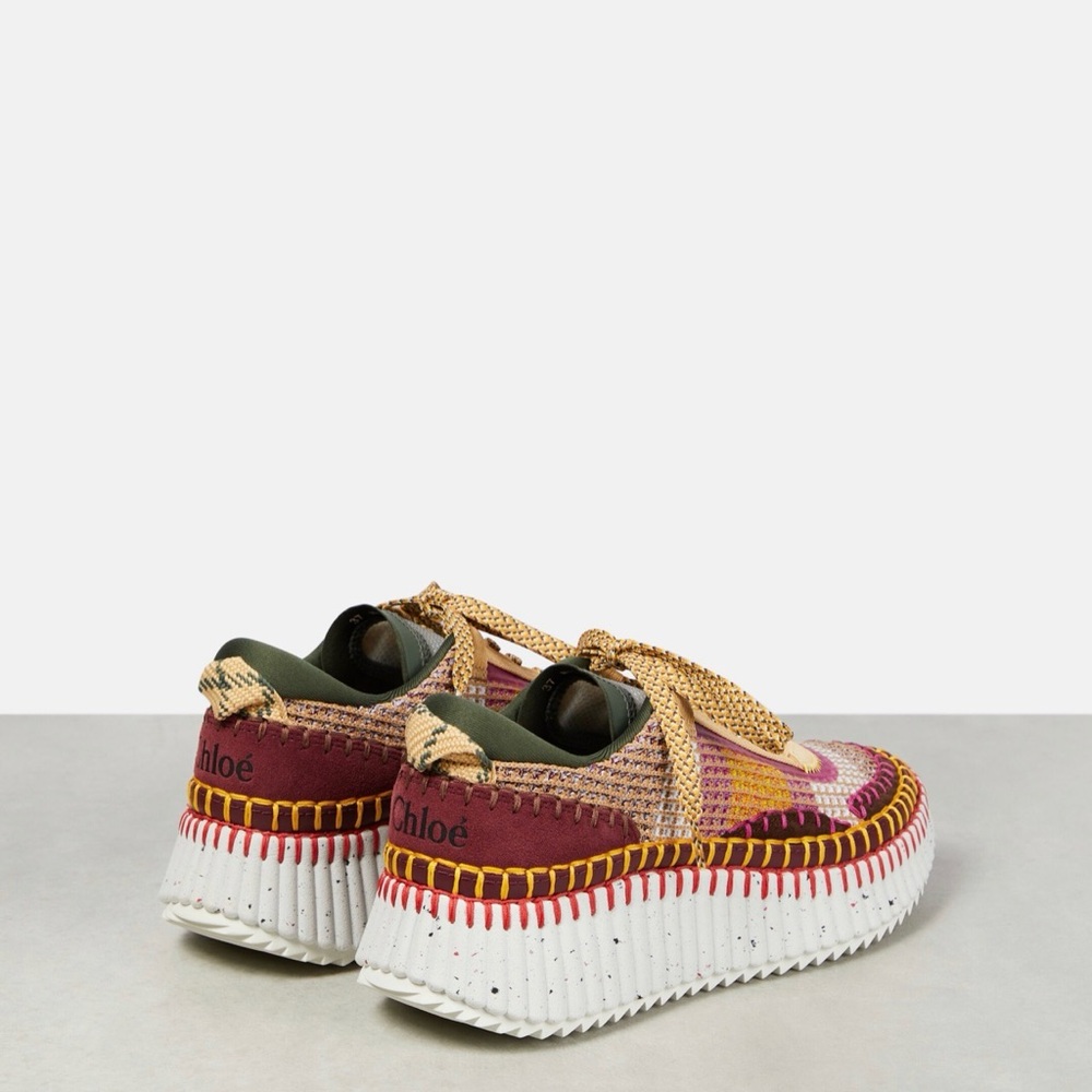 CHLOE NAMA MULTICOLOR COFFEE BROWN WOVEN PLATFORM SNEAKERS IN SIZE 38 EU - Picture 4 of 17